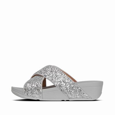 Fitflop Women's LULU Glitter Cross Slides Sandals - Silver, EZ7861234